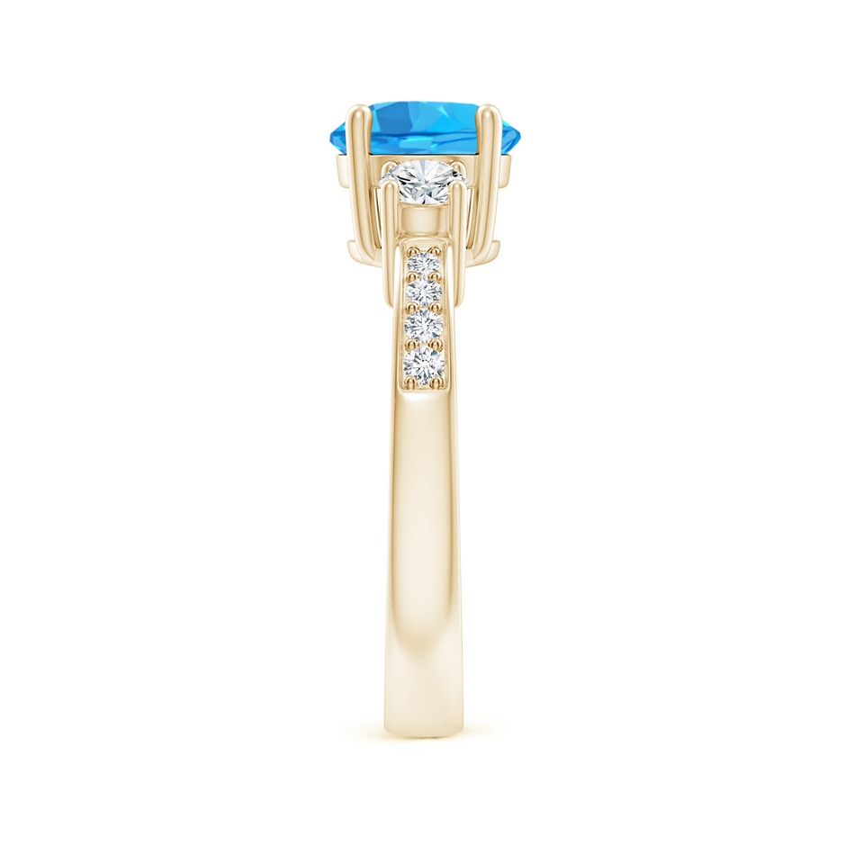 7mm AAA Classic Three Stone Round Swiss Blue Topaz and Diamond Engagement Ring in Yellow Gold side 299
