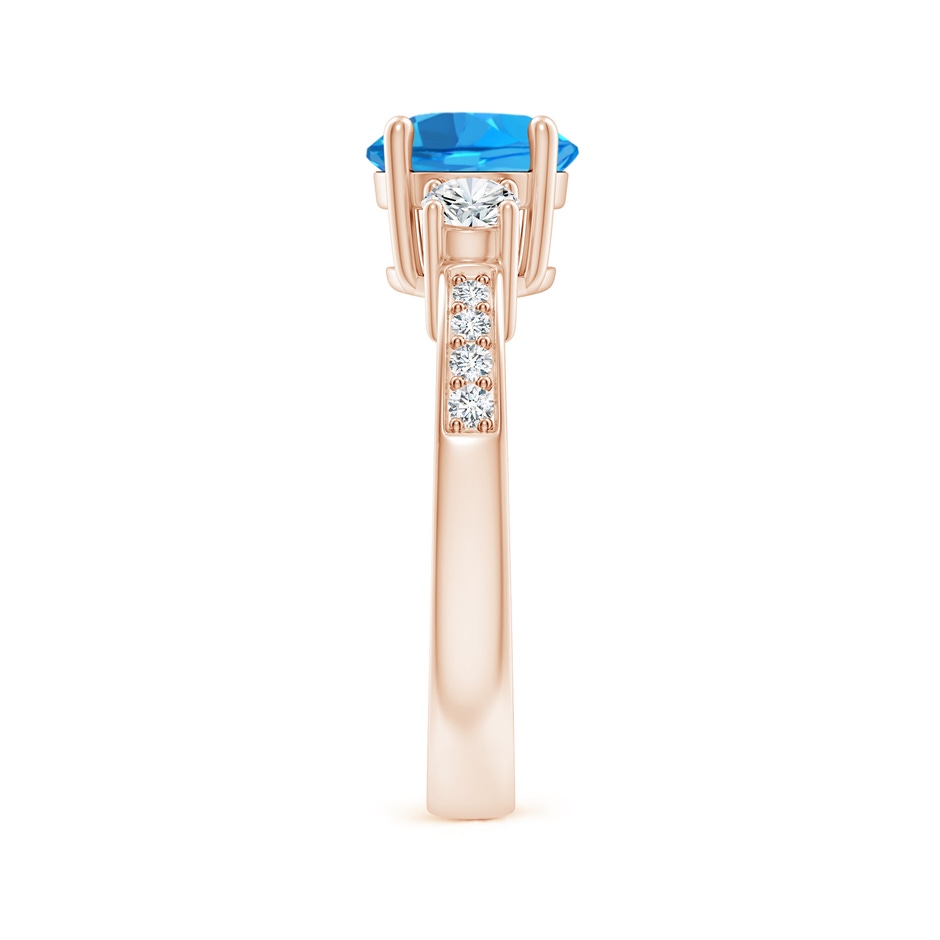 7mm AAAA Classic Three Stone Round Swiss Blue Topaz and Diamond Engagement Ring in Rose Gold side 299