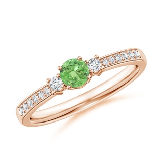4mm A Classic Three Stone Tsavorite and Diamond Ring in Rose Gold