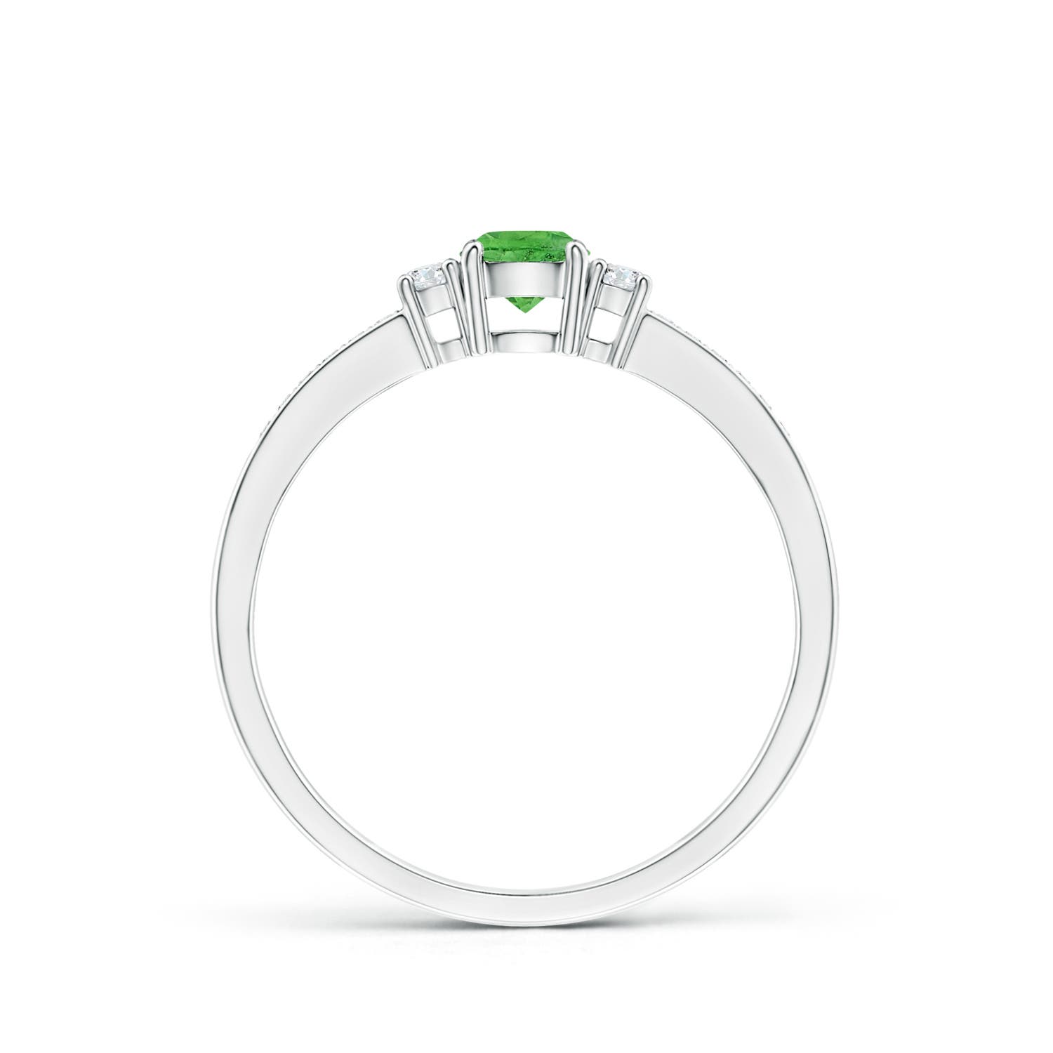 4mm AAA Classic Three Stone Tsavorite and Diamond Ring in White Gold - side 2