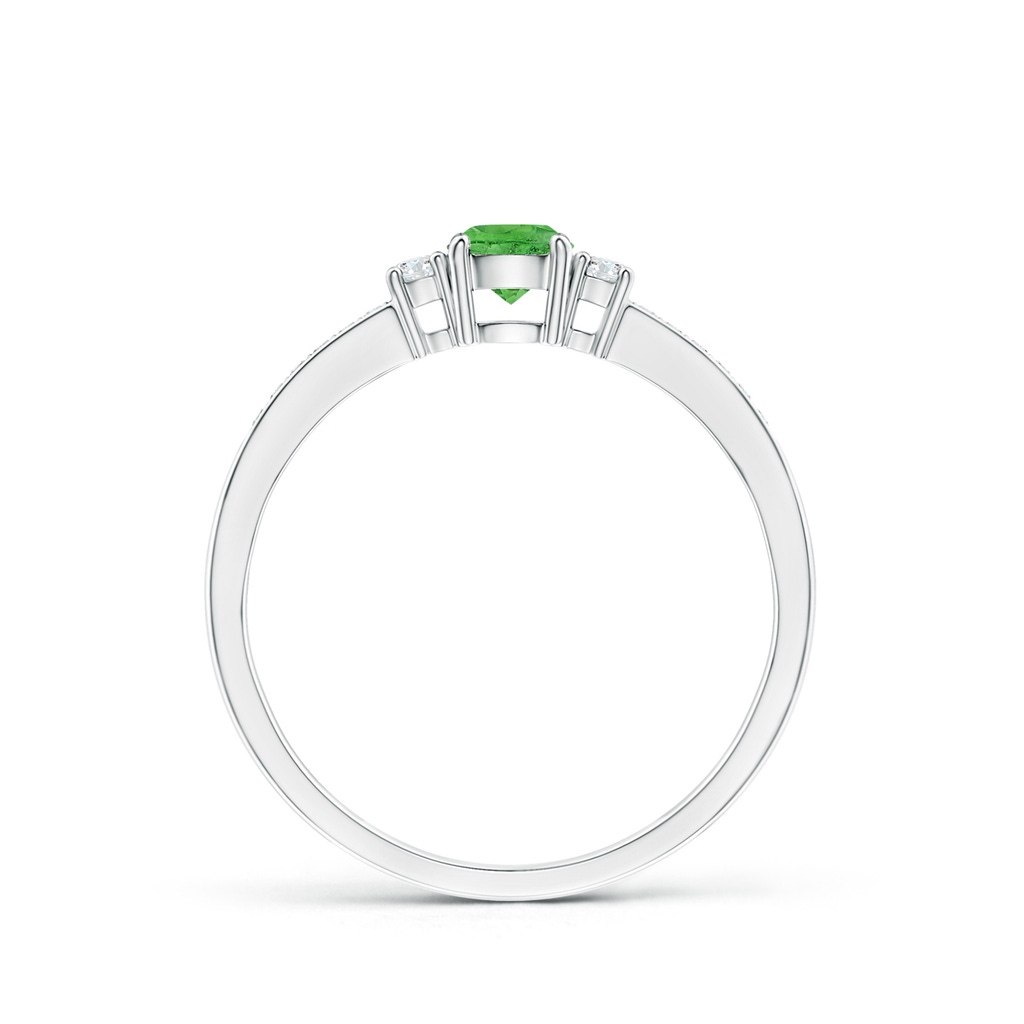 4mm AAA Classic Three Stone Tsavorite and Diamond Ring in White Gold - side 199