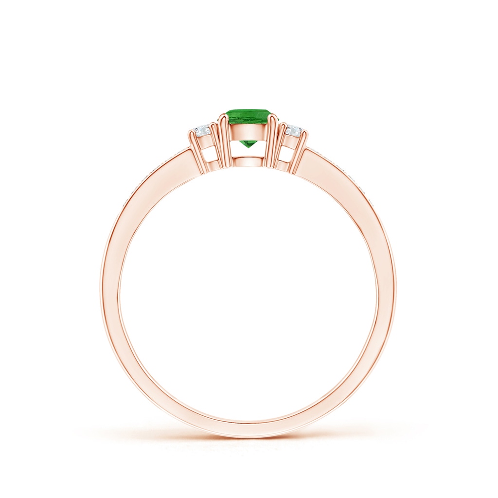 4mm AAAA Classic Three Stone Tsavorite and Diamond Ring in Rose Gold - side 199