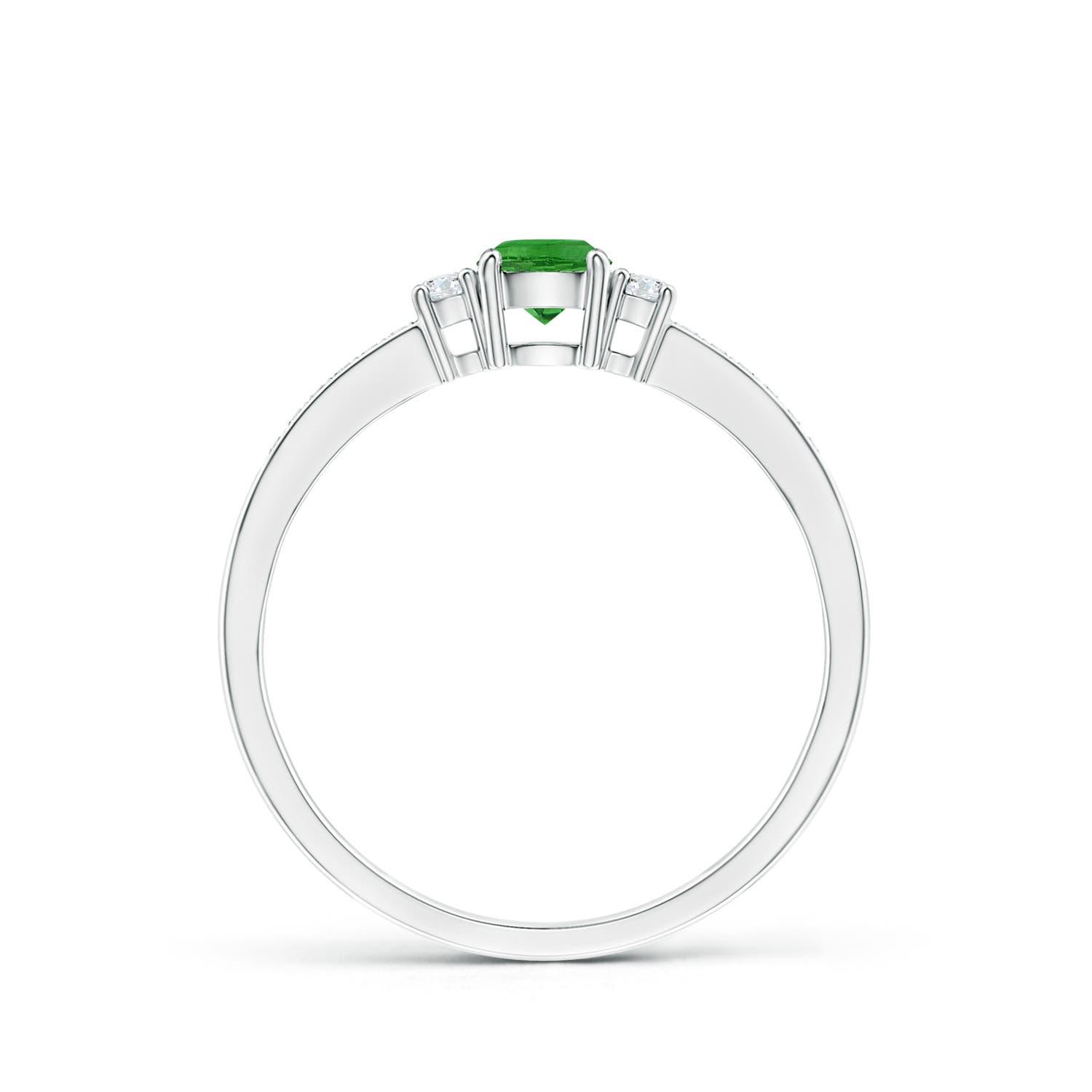 4mm AAAA Classic Three Stone Tsavorite and Diamond Ring in White Gold