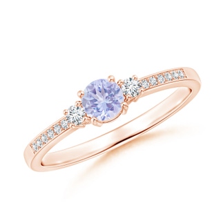 4mm A Classic Three Stone Tanzanite and Diamond Ring in Rose Gold
