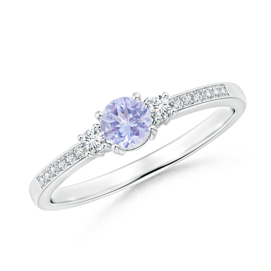 4mm A Classic Three Stone Tanzanite and Diamond Ring in White Gold 