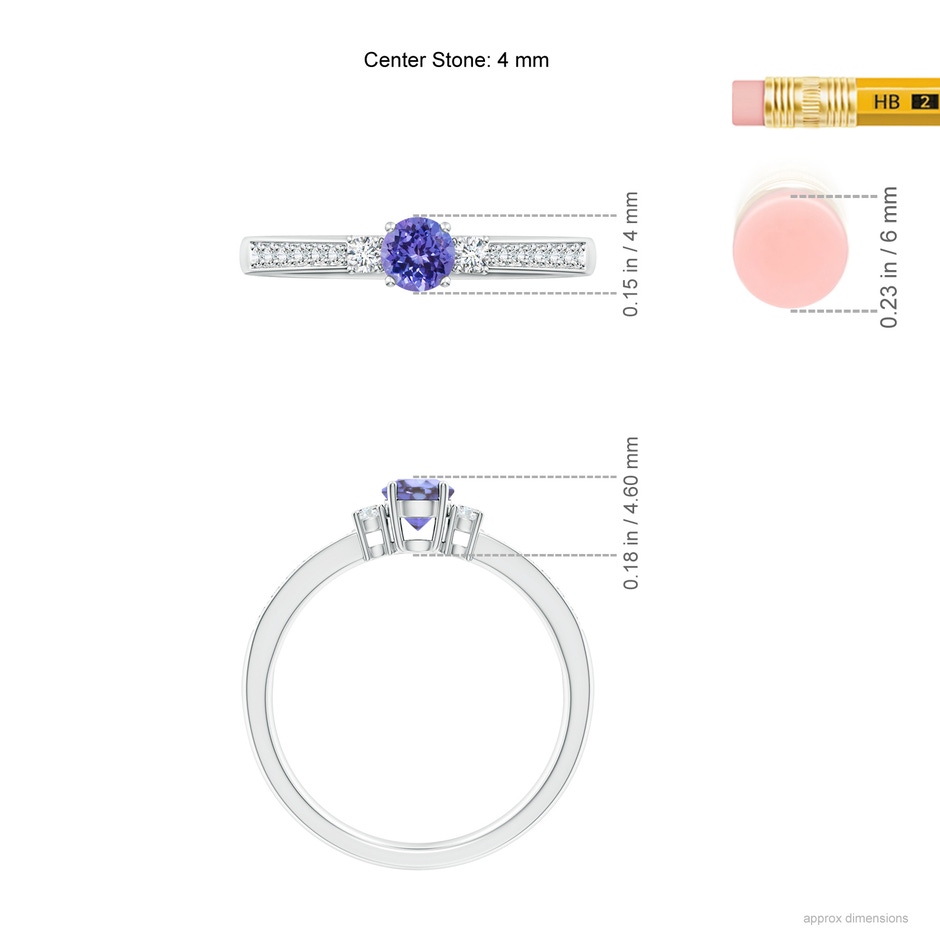 4mm AA Classic Three Stone Tanzanite and Diamond Ring in P950 Platinum ruler