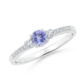 4mm AA Classic Three Stone Tanzanite and Diamond Ring in White Gold