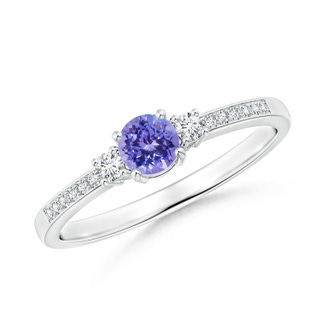 4mm AAA Classic Three Stone Tanzanite and Diamond Ring in 9K White Gold