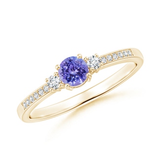 4mm AAA Classic Three Stone Tanzanite and Diamond Ring in 9K Yellow Gold