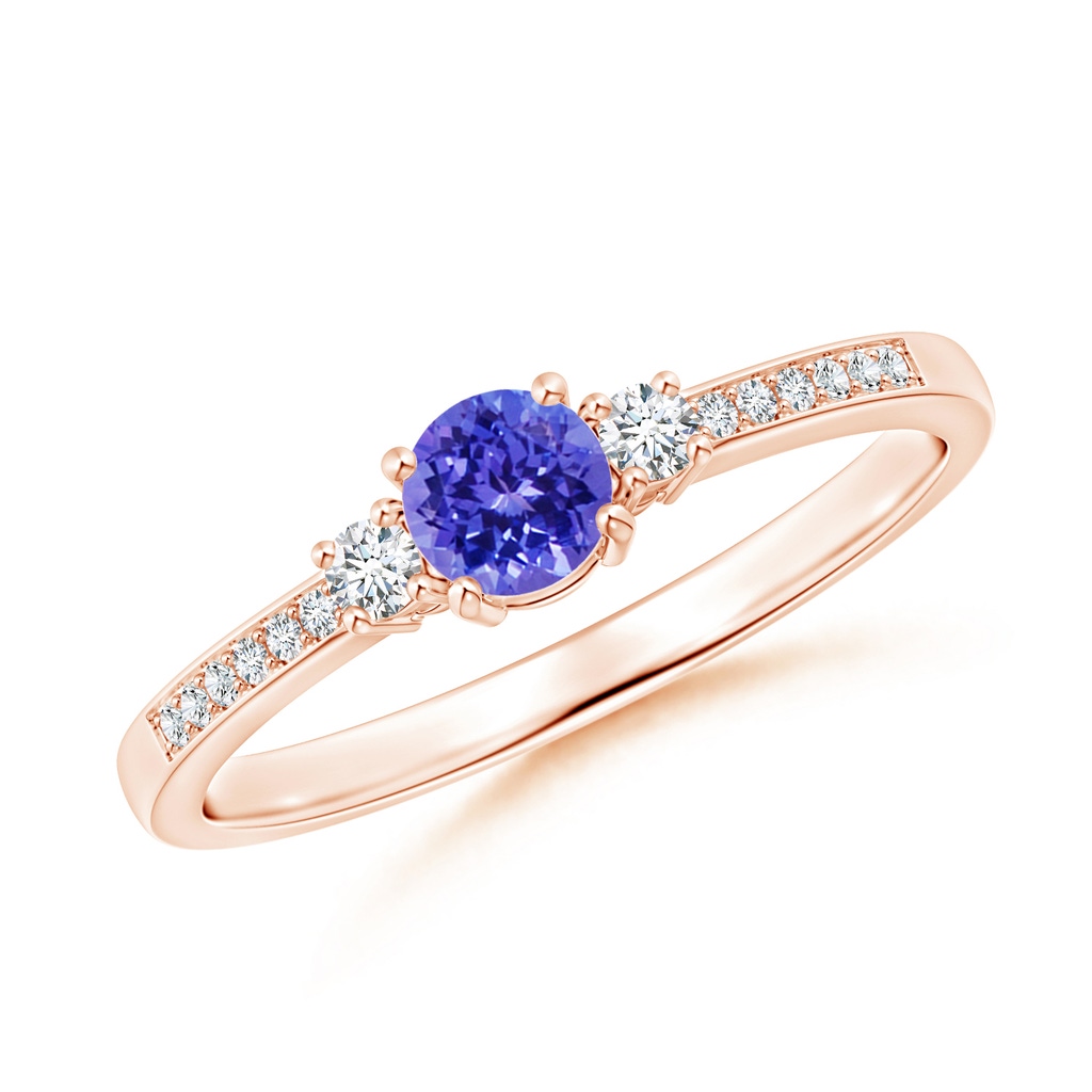 4mm AAAA Classic Three Stone Tanzanite and Diamond Ring in Rose Gold