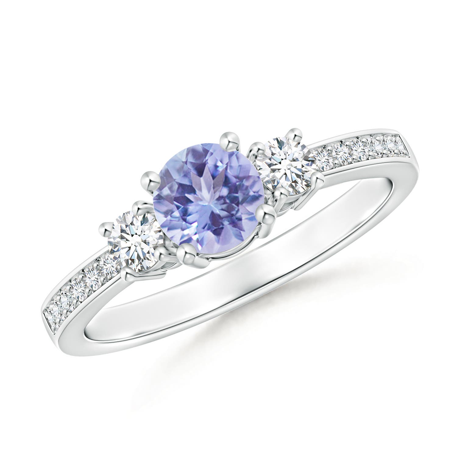 5mm A Classic Three Stone Tanzanite and Diamond Ring in P950 Platinum