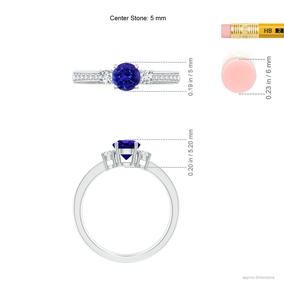 5mm AAAA Classic Three Stone Tanzanite and Diamond Ring in P950 Platinum ruler