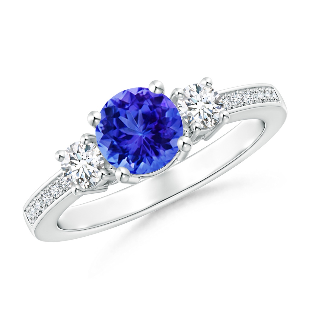 6mm AAA Classic Three Stone Tanzanite and Diamond Ring in White Gold