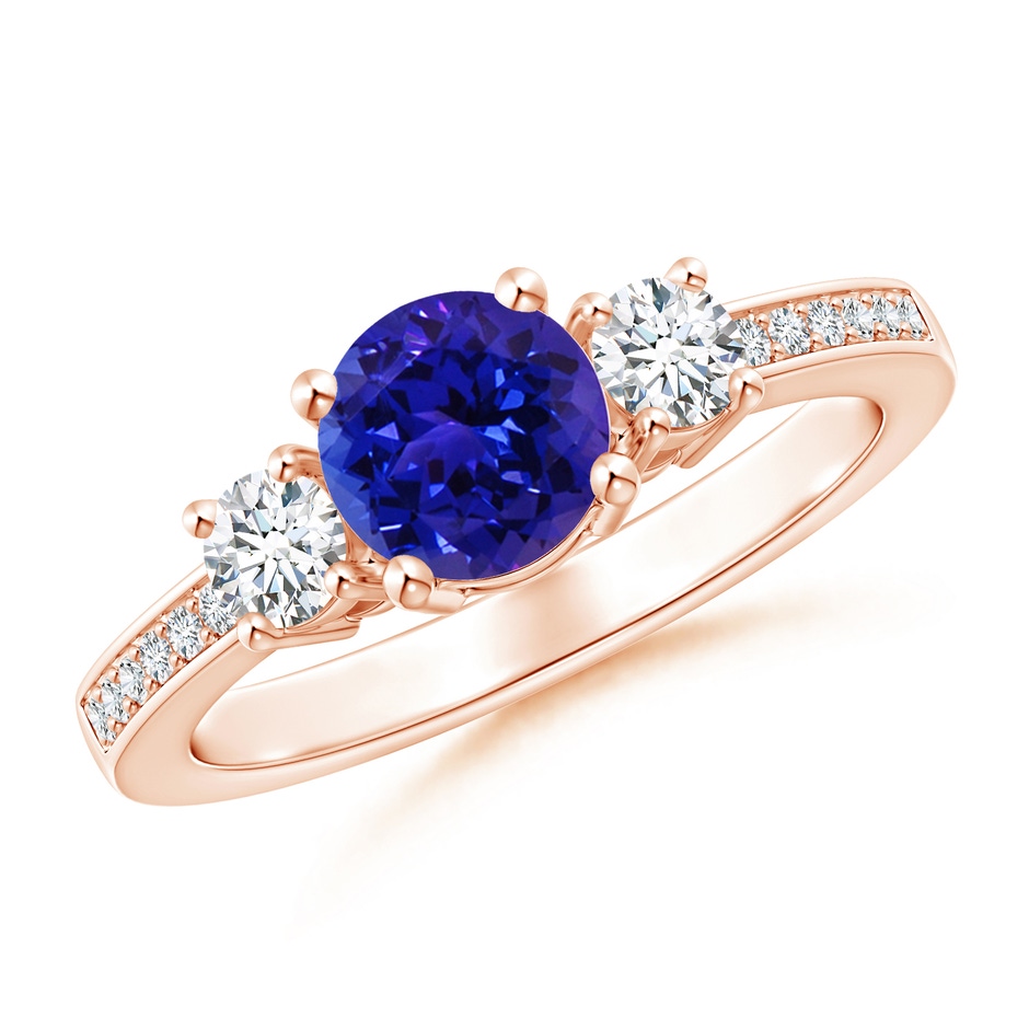 6mm AAAA Classic Three Stone Tanzanite and Diamond Ring in Rose Gold 