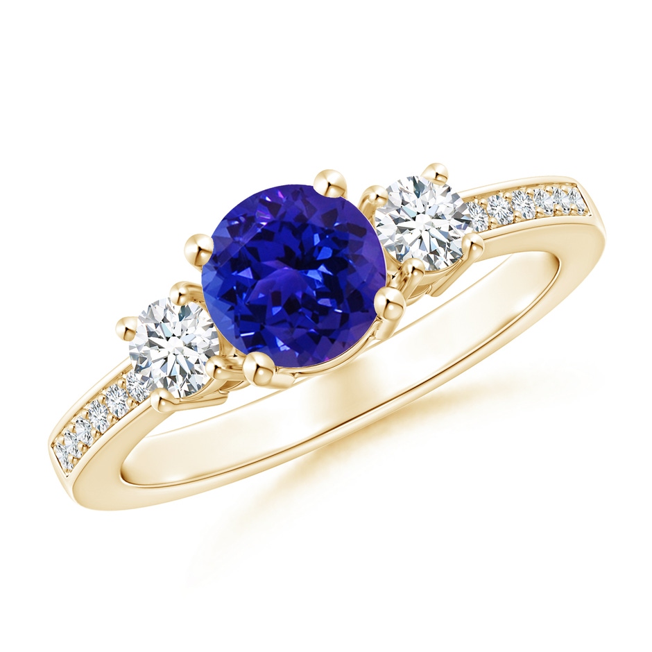 6mm AAAA Classic Three Stone Tanzanite and Diamond Ring in Yellow Gold 