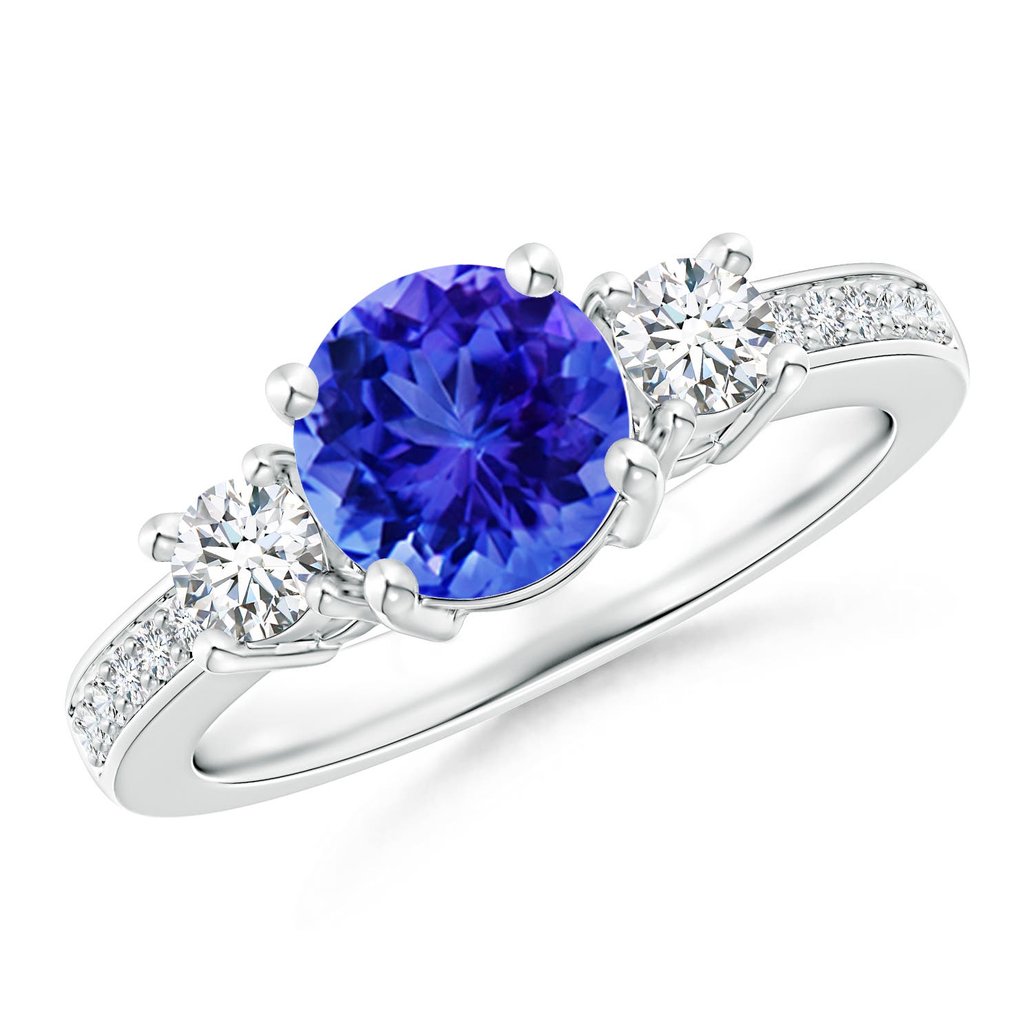 7mm AAA Classic Three Stone Tanzanite and Diamond Ring in P950 Platinum