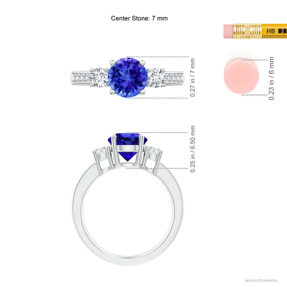 7mm AAA Classic Three Stone Tanzanite and Diamond Ring in P950 Platinum ruler