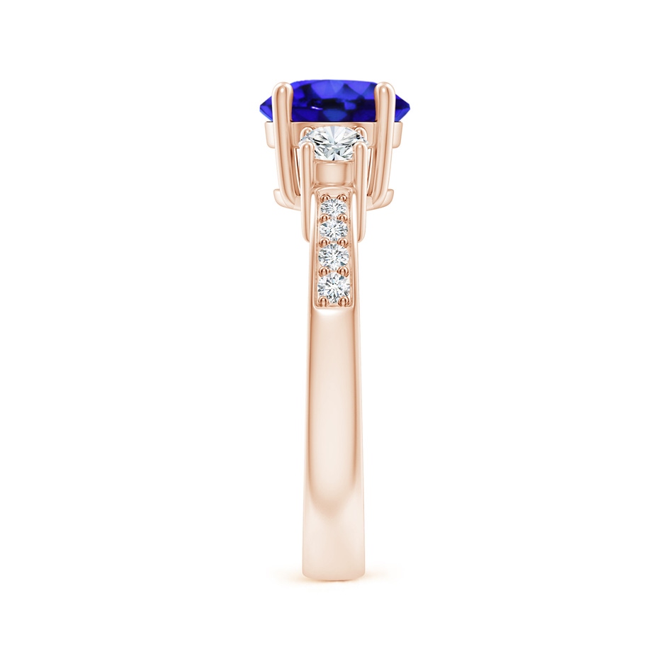 7mm AAA Classic Three Stone Tanzanite and Diamond Ring in Rose Gold side-2