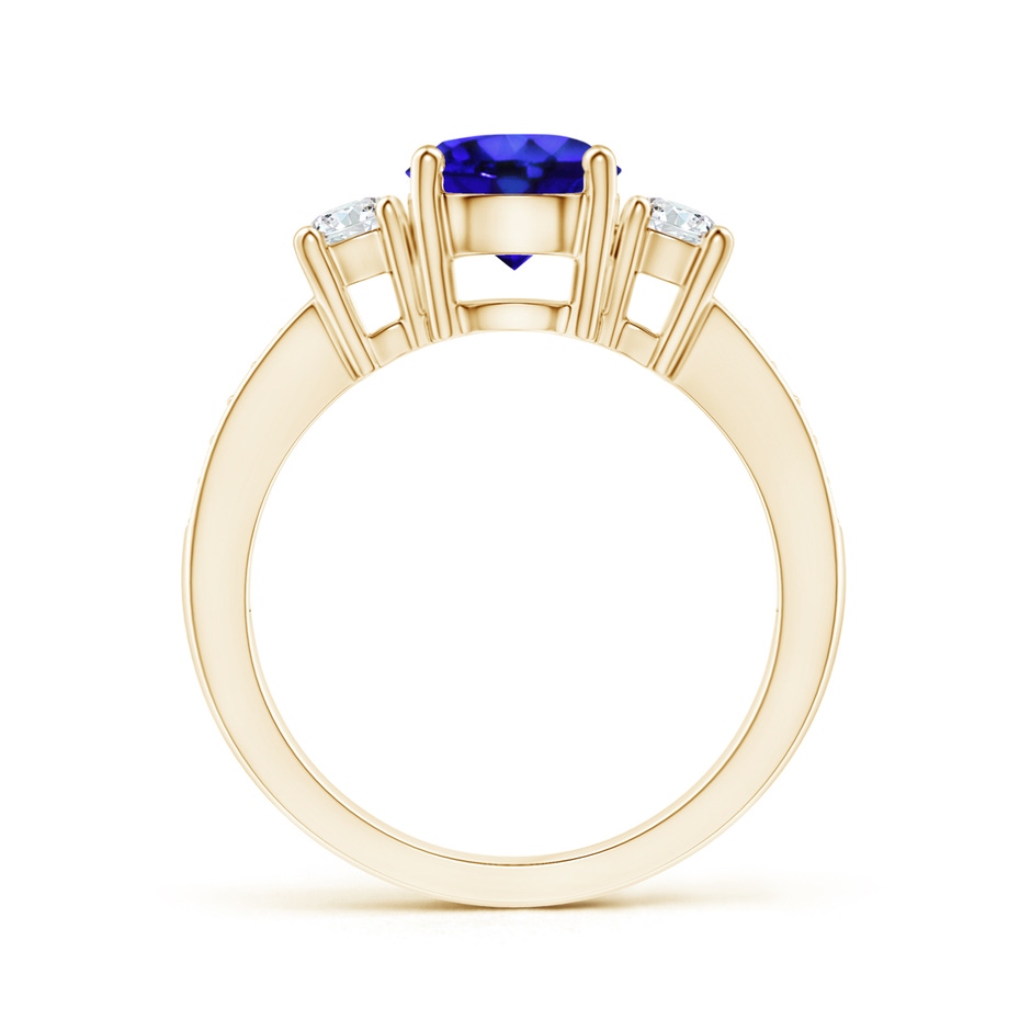 7mm AAA Classic Three Stone Tanzanite and Diamond Ring in Yellow Gold side-1