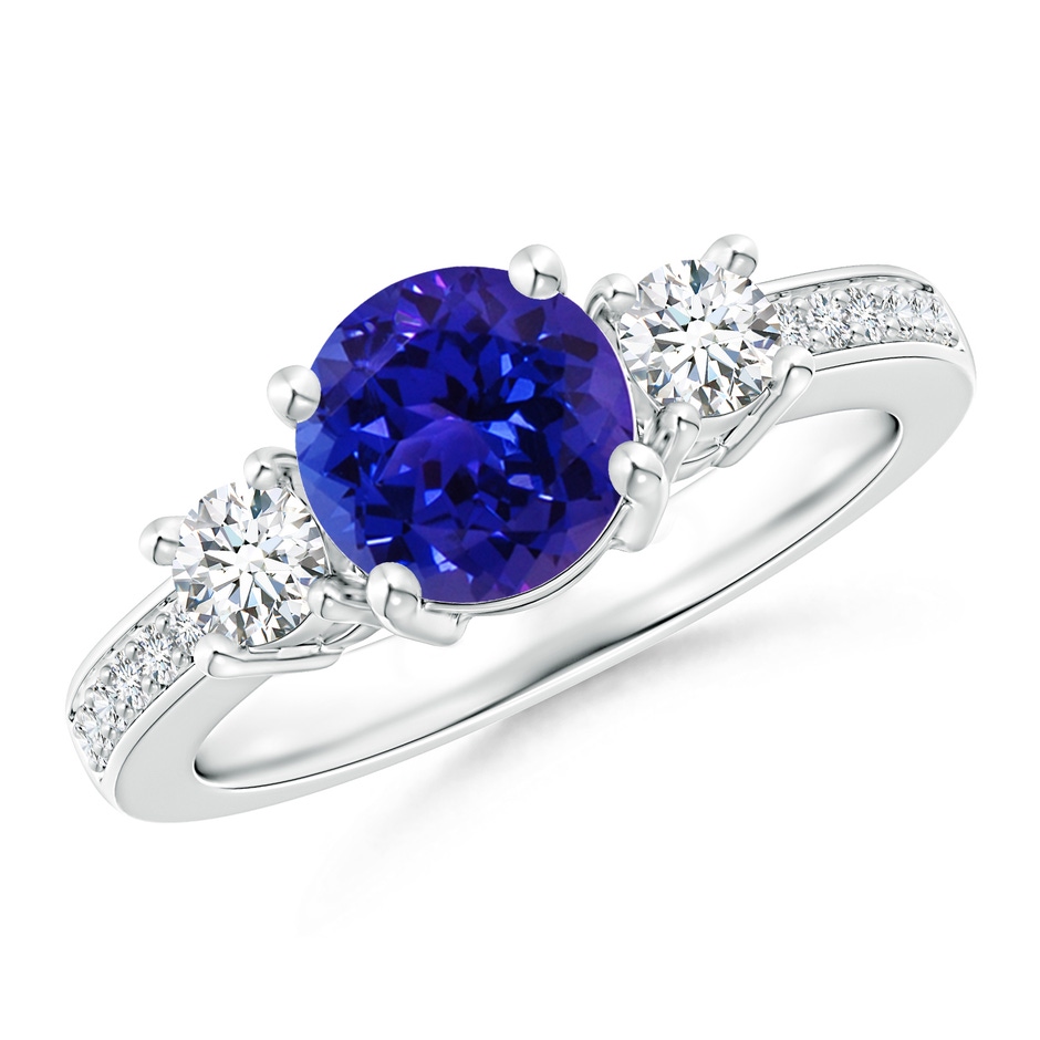 7mm AAAA Classic Three Stone Tanzanite and Diamond Ring in P950 Platinum 