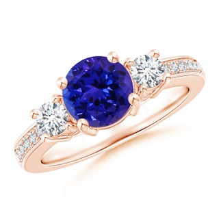 7mm AAAA Classic Three Stone Tanzanite and Diamond Ring in Rose Gold