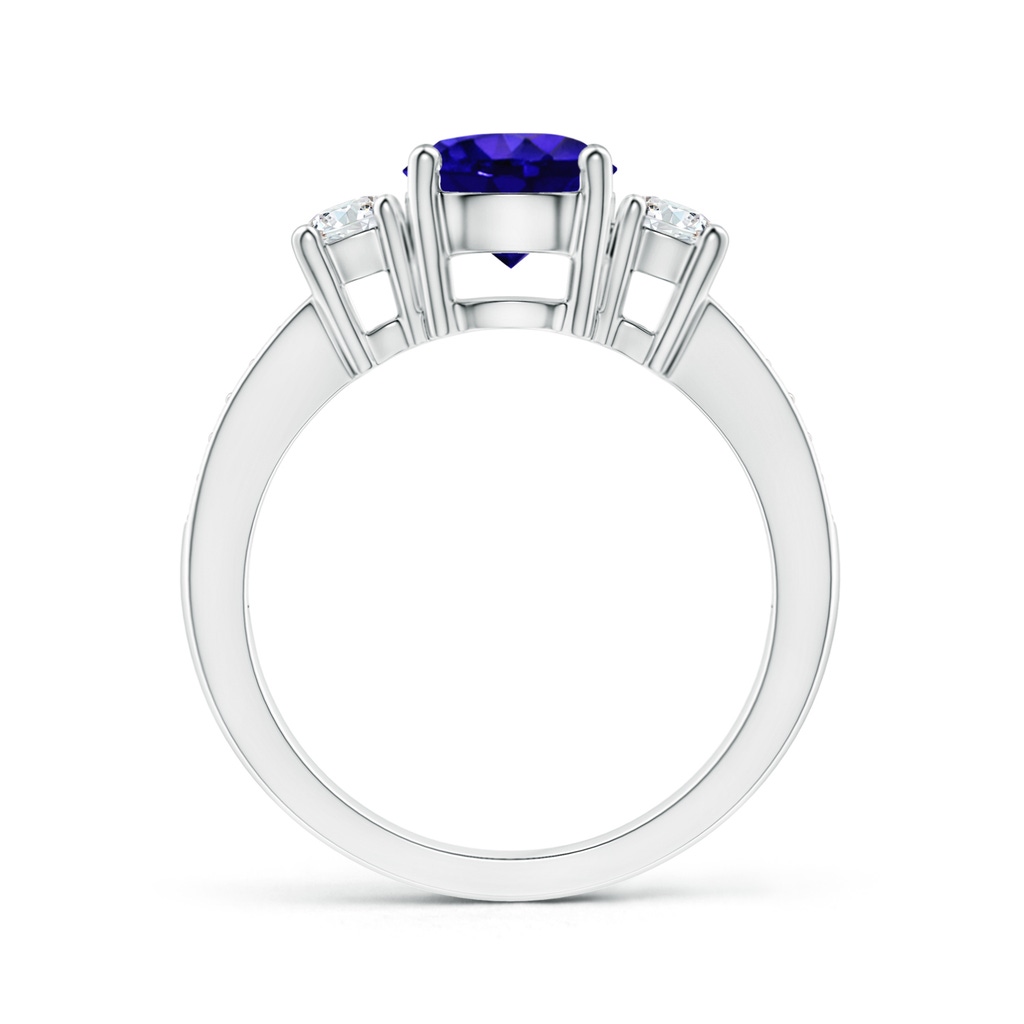 7mm AAAA Classic Three Stone Tanzanite and Diamond Ring in White Gold Side-1