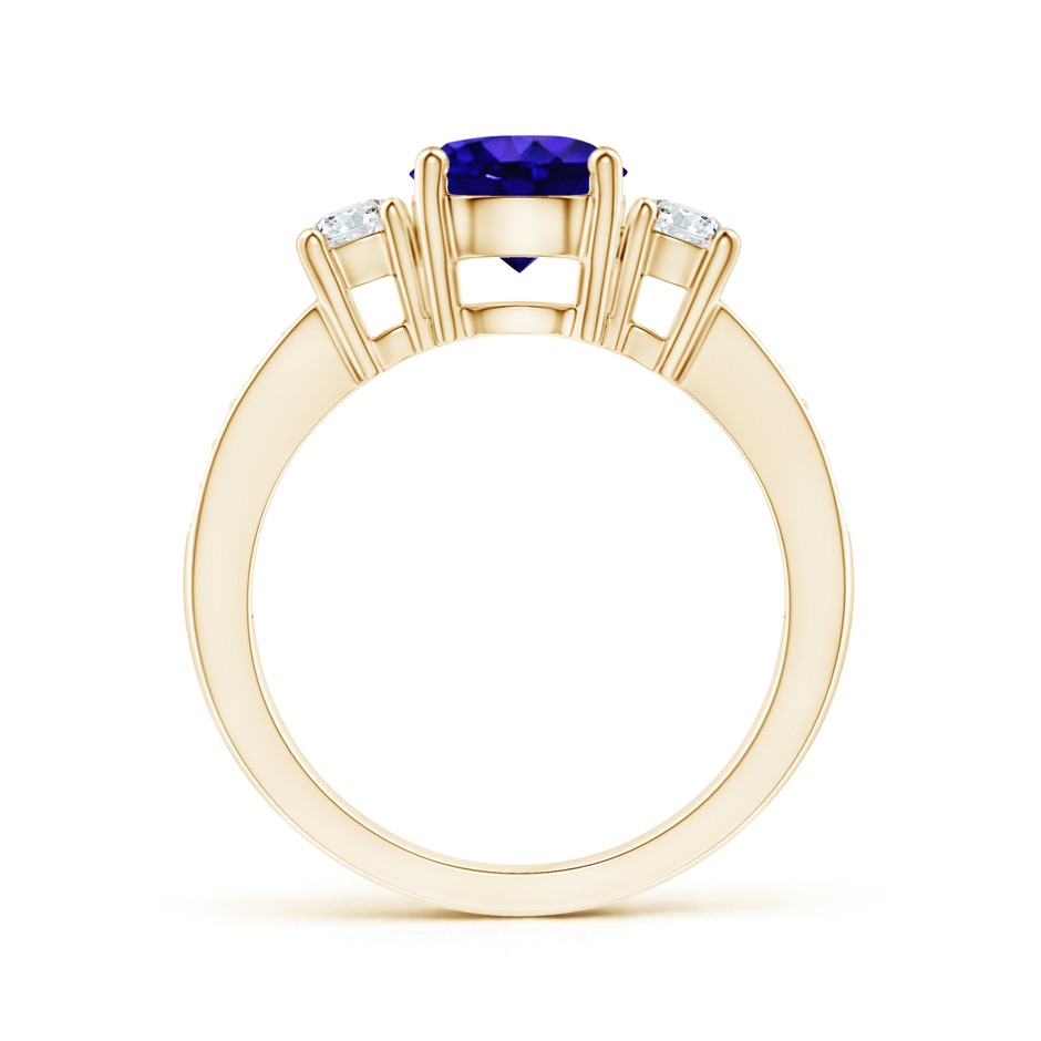 7mm AAAA Classic Three Stone Tanzanite and Diamond Ring in Yellow Gold side-1