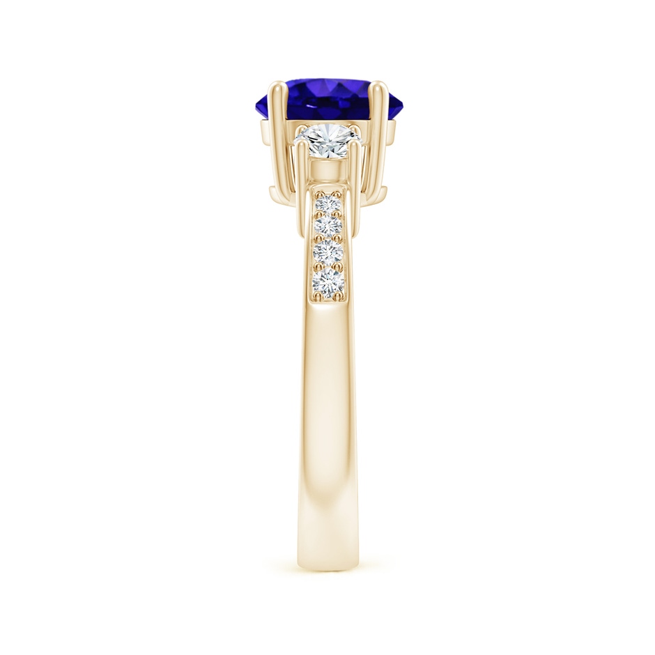 7mm AAAA Classic Three Stone Tanzanite and Diamond Ring in Yellow Gold side-2
