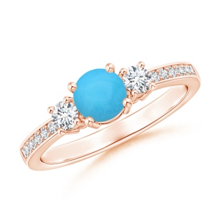 5mm AAA Classic Three Stone Turquoise and Diamond Ring in Rose Gold