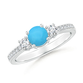 5mm AAA Classic Three Stone Turquoise and Diamond Ring in White Gold