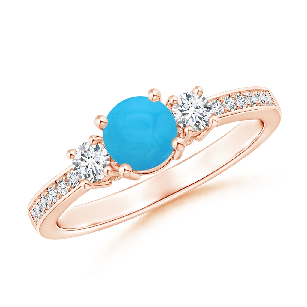 5mm AAAA Classic Three Stone Turquoise and Diamond Ring in Rose Gold