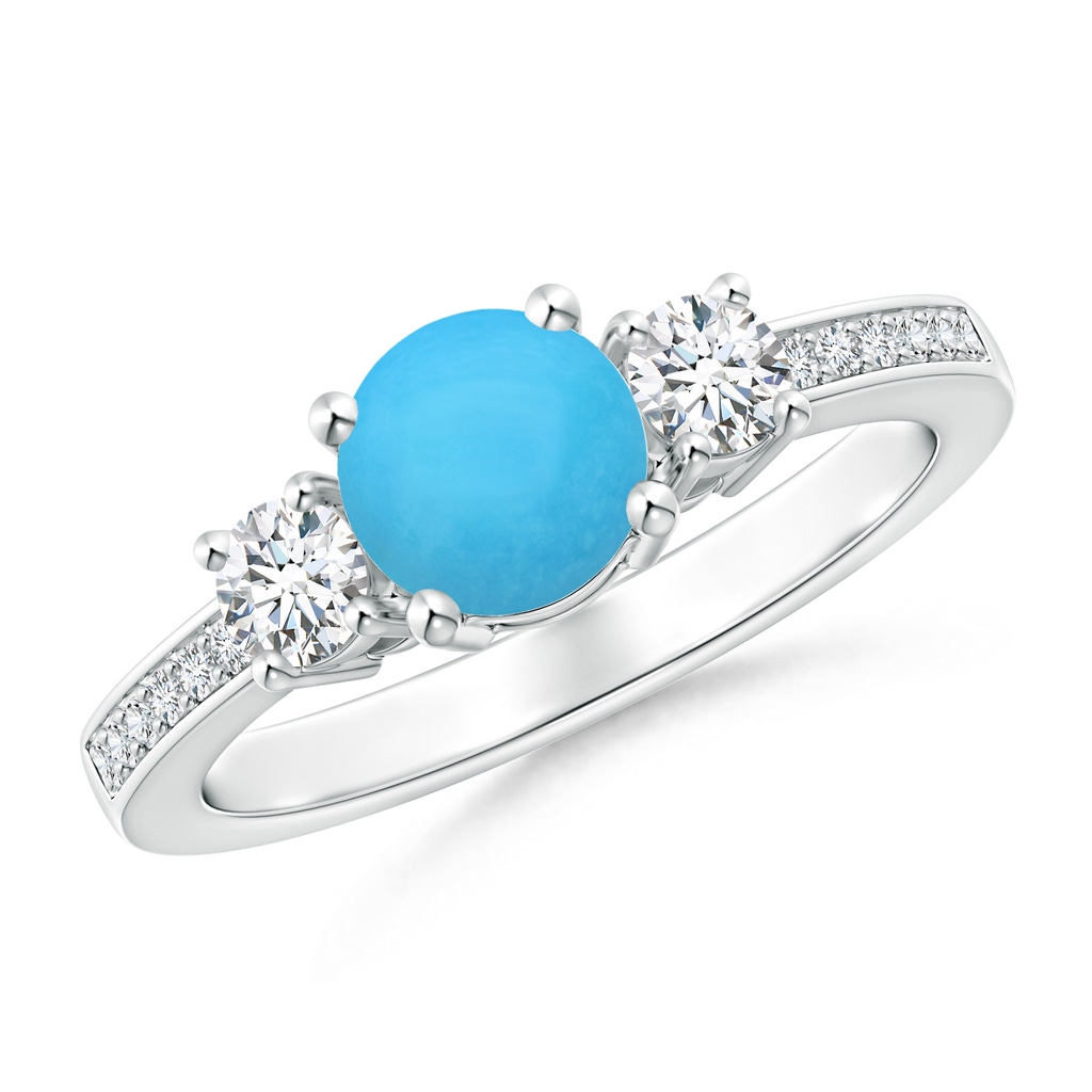6mm AAA Classic Three Stone Turquoise and Diamond Ring in White Gold
