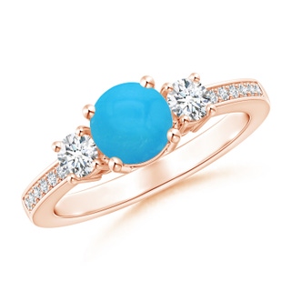 6mm AAAA Classic Three Stone Turquoise and Diamond Ring in Rose Gold