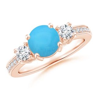 7mm AAA Classic Three Stone Turquoise and Diamond Ring in Rose Gold