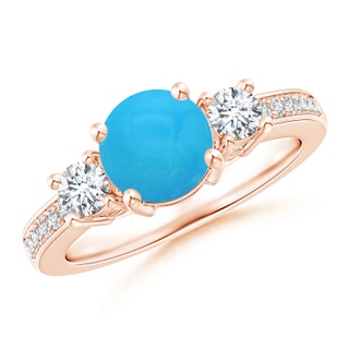 7mm AAAA Classic Three Stone Turquoise and Diamond Ring in Rose Gold