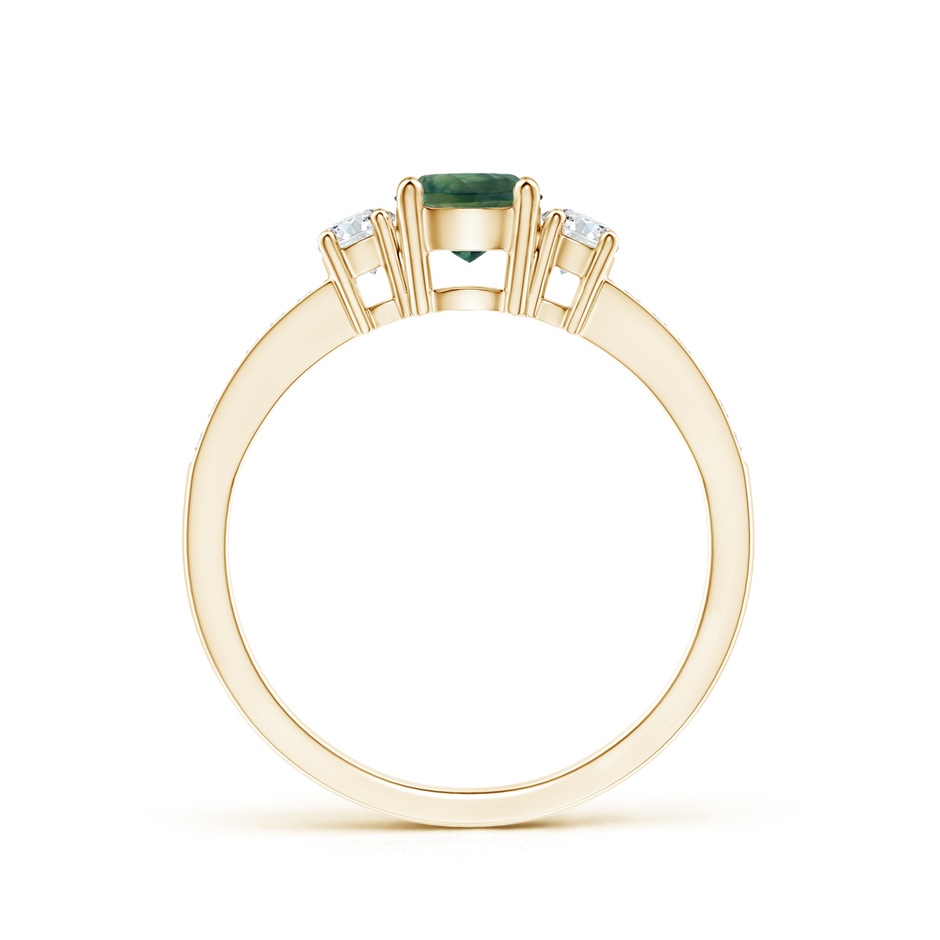 5mm AA Classic Three Stone Teal Montana Sapphire and Diamond Ring in Yellow Gold side-1