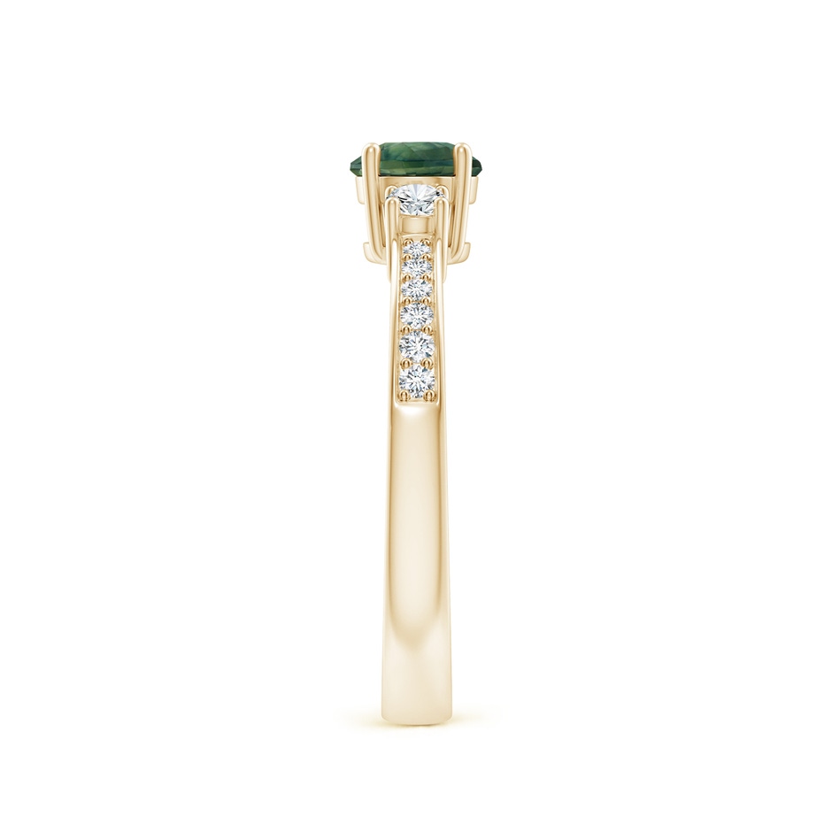 5mm AA Classic Three Stone Teal Montana Sapphire and Diamond Ring in Yellow Gold side-2