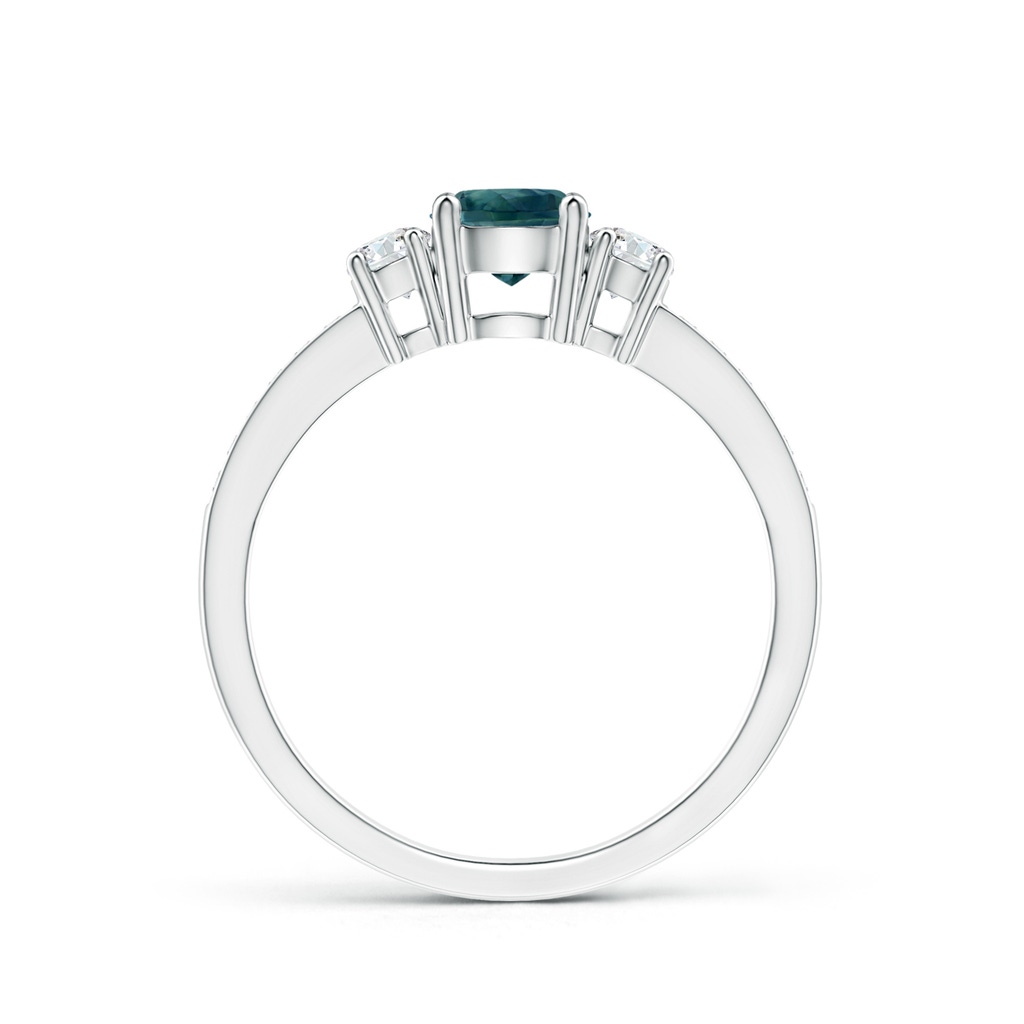 5mm AAA Classic Three Stone Teal Montana Sapphire and Diamond Ring in P950 Platinum Side-1
