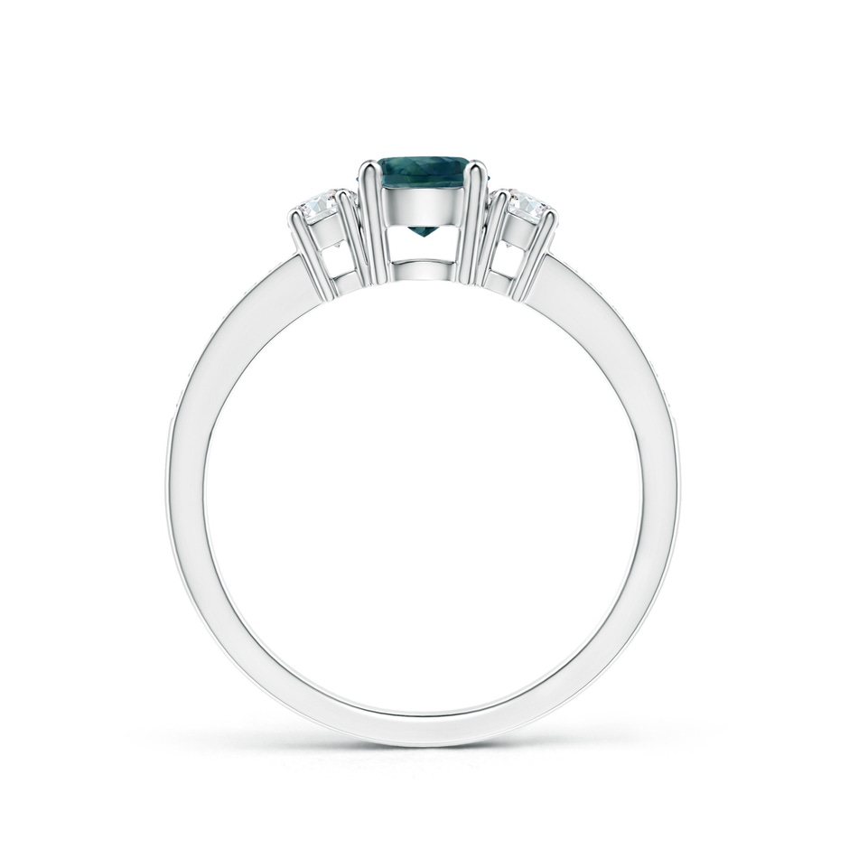 5mm AAA Classic Three Stone Teal Montana Sapphire and Diamond Ring in P950 Platinum side-1