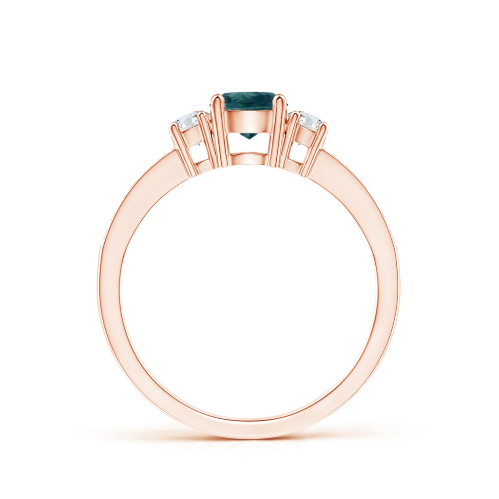 5mm AAA Classic Three Stone Teal Montana Sapphire and Diamond Ring in Rose Gold - side_1