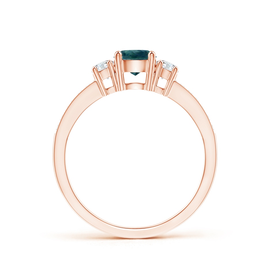 5mm AAA Classic Three Stone Teal Montana Sapphire and Diamond Ring in Rose Gold side-1