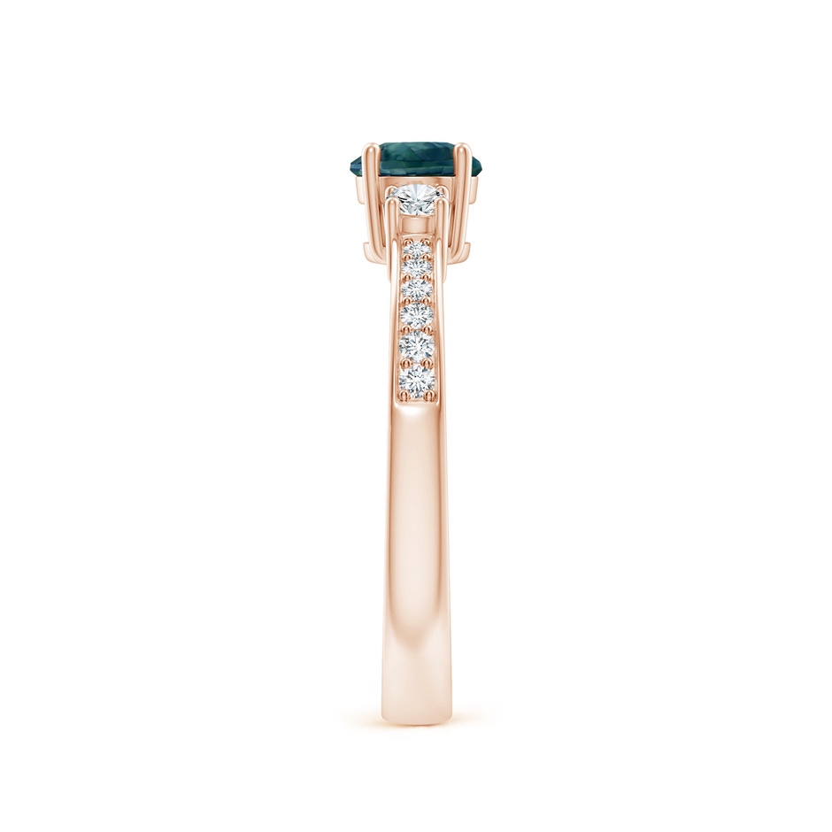 5mm AAA Classic Three Stone Teal Montana Sapphire and Diamond Ring in Rose Gold side-2