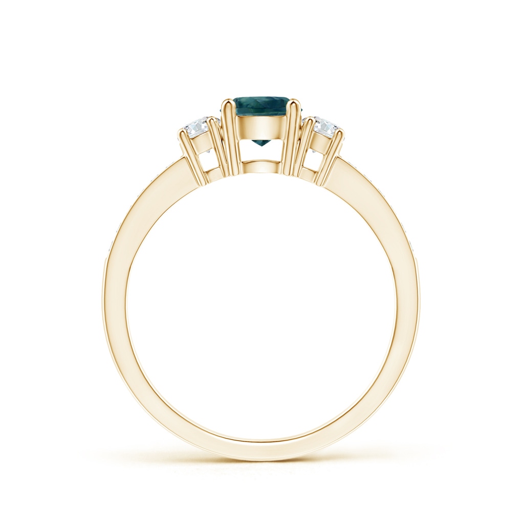 5mm AAA Classic Three Stone Teal Montana Sapphire and Diamond Ring in Yellow Gold - side_1