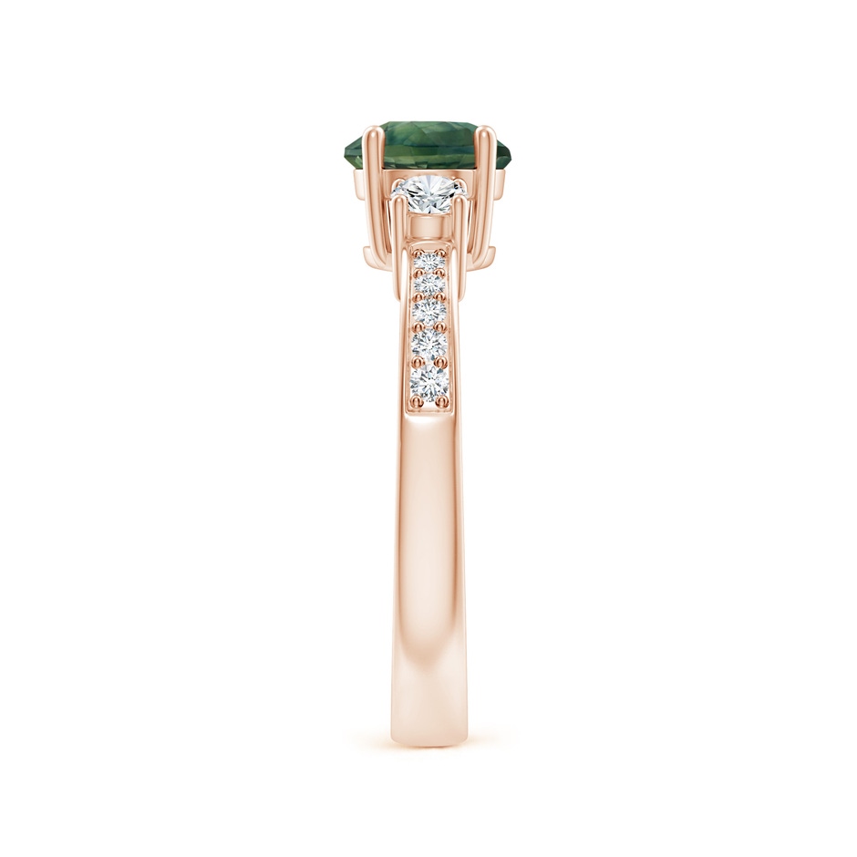 6mm AA Classic Three Stone Teal Montana Sapphire and Diamond Ring in Rose Gold side-2