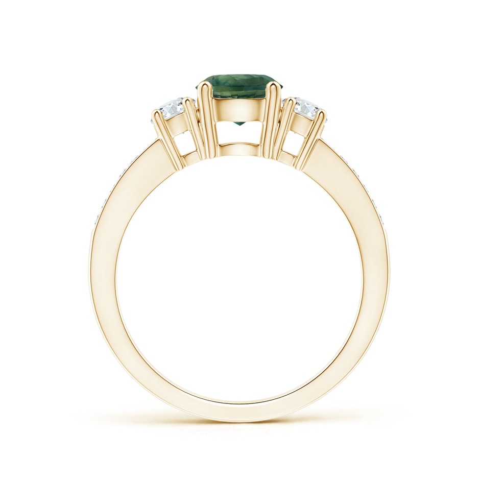 6mm AA Classic Three Stone Teal Montana Sapphire and Diamond Ring in Yellow Gold side-1