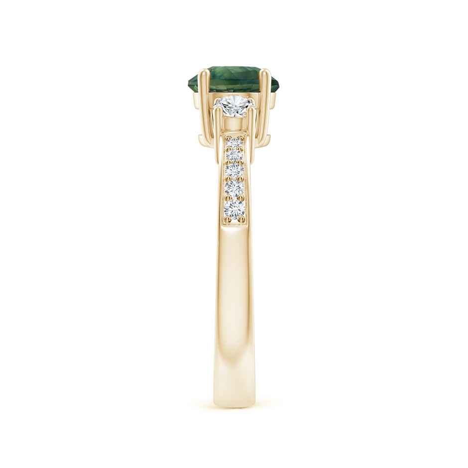 6mm AA Classic Three Stone Teal Montana Sapphire and Diamond Ring in Yellow Gold side-2