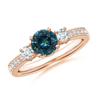 6mm AAA Classic Three Stone Teal Montana Sapphire and Diamond Ring in 10K Rose Gold