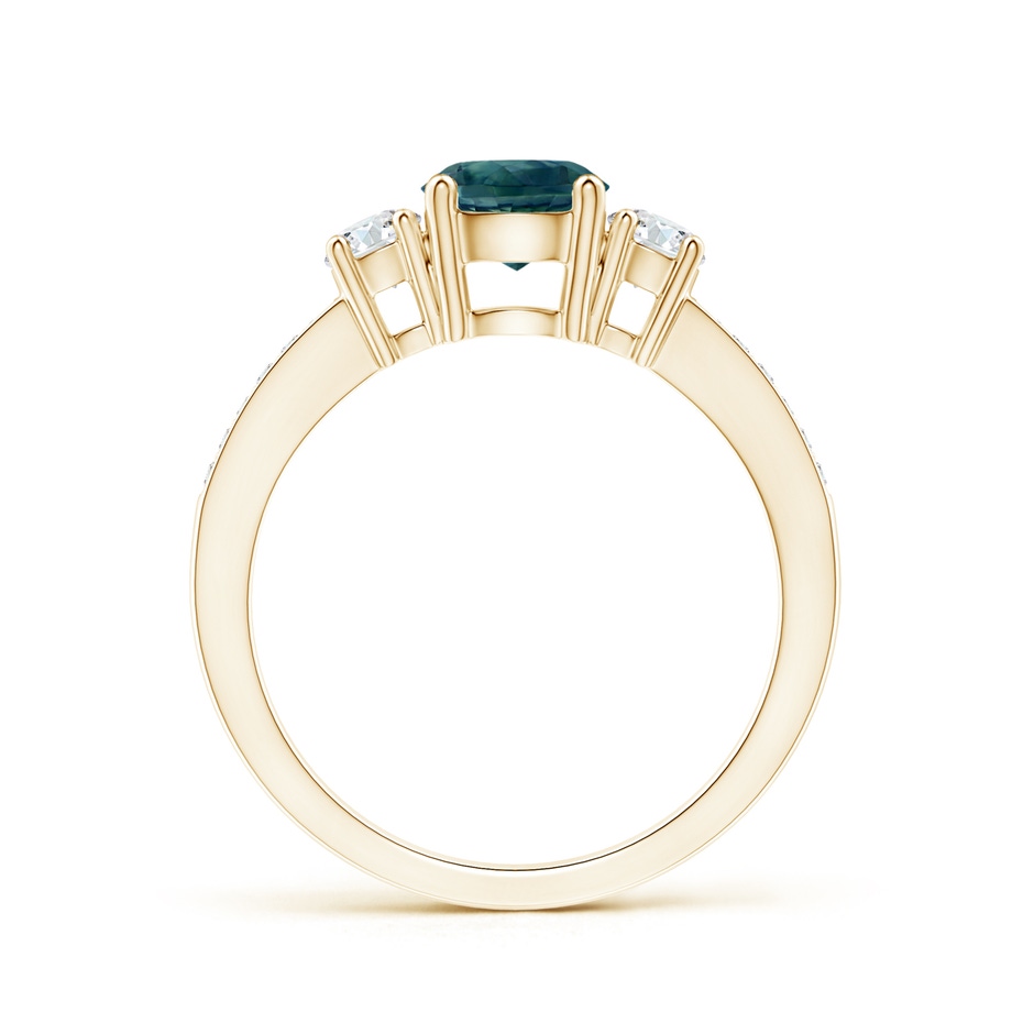 6mm AAA Classic Three Stone Teal Montana Sapphire and Diamond Ring in Yellow Gold side-1