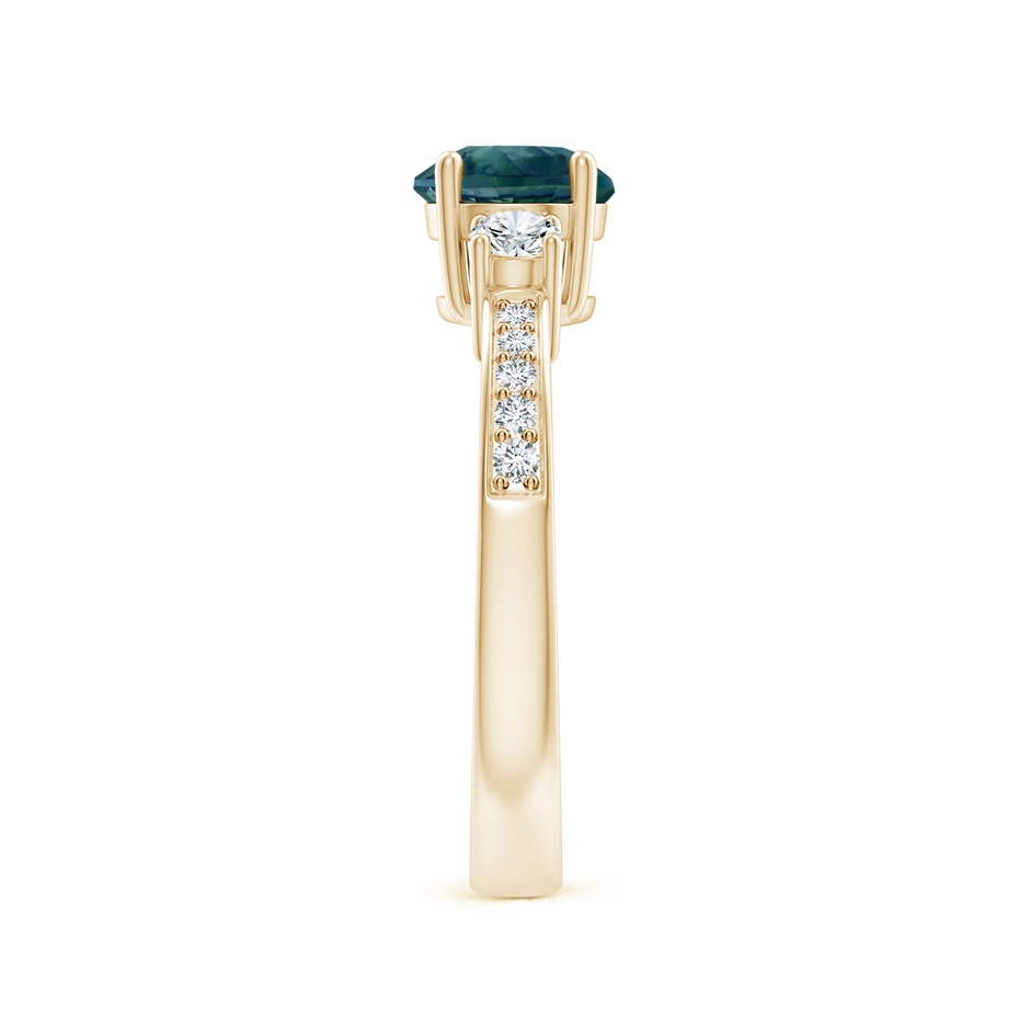 6mm AAA Classic Three Stone Teal Montana Sapphire and Diamond Ring in Yellow Gold side-2