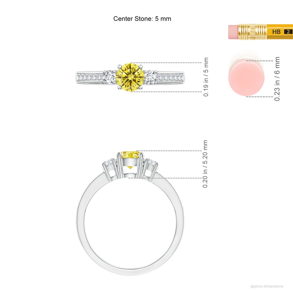 5mm AAAA Classic Three Stone Fancy Intense Yellow and White Diamond Ring in P950 Platinum ruler